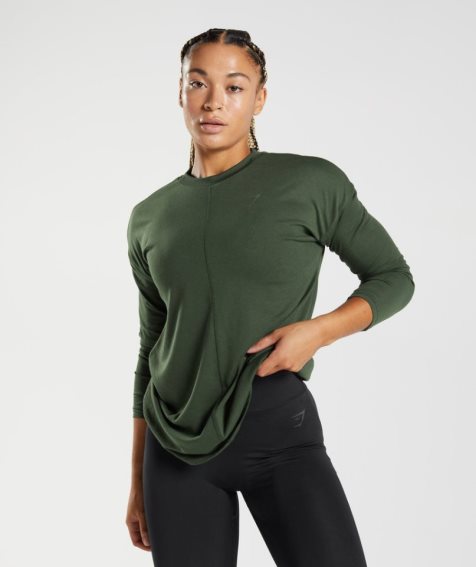 Camiseta Gymshark GS Power Long Sleeve Mujer Verde Oliva | MX 276GCO